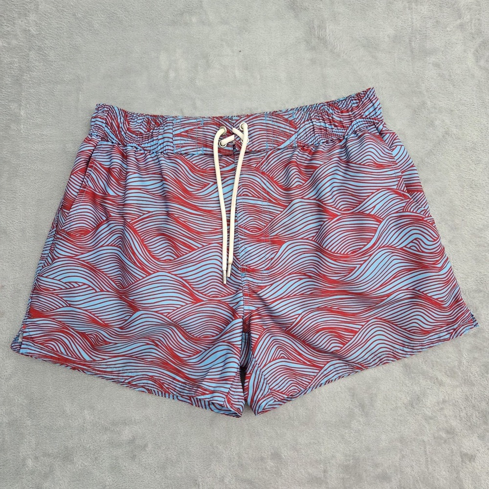 2(X)IST Board Swim Trunks Sz M Blue/Red Geometric Elastic Waist Drawstring Lined